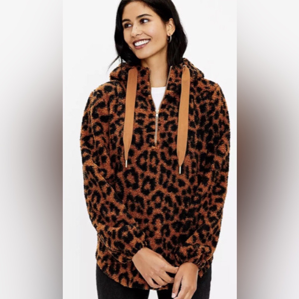 LOFT leopard print Sherpa hoodie